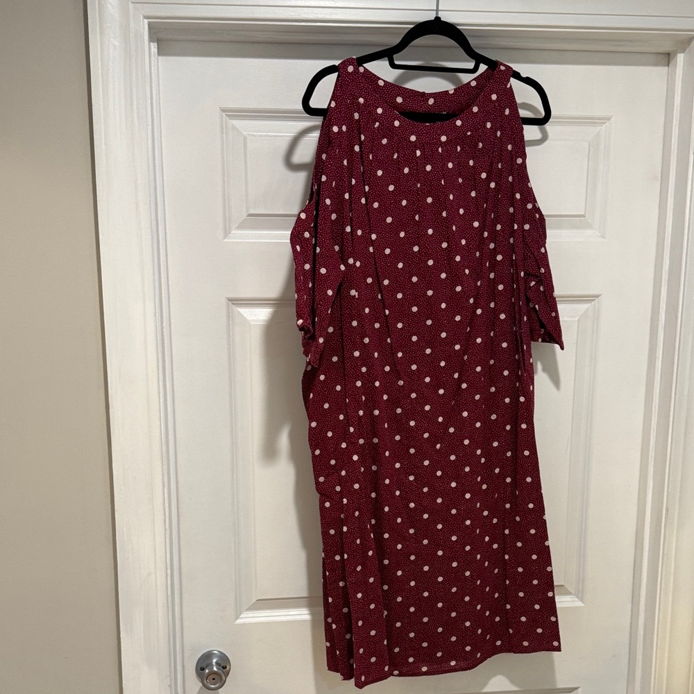 Old Navy Cold Shoulder Burgundy Polka Dot Dress